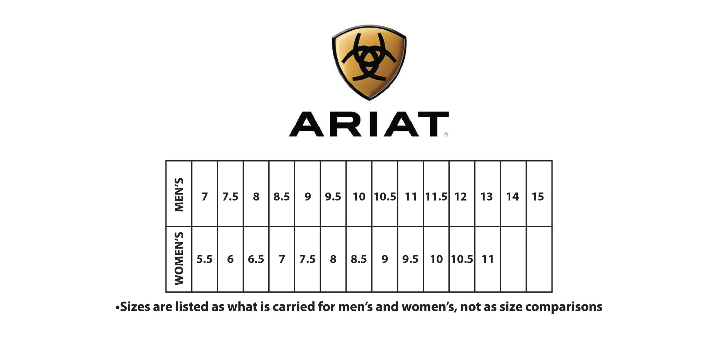 ARIAT FOOTWEAR SIZE CHART