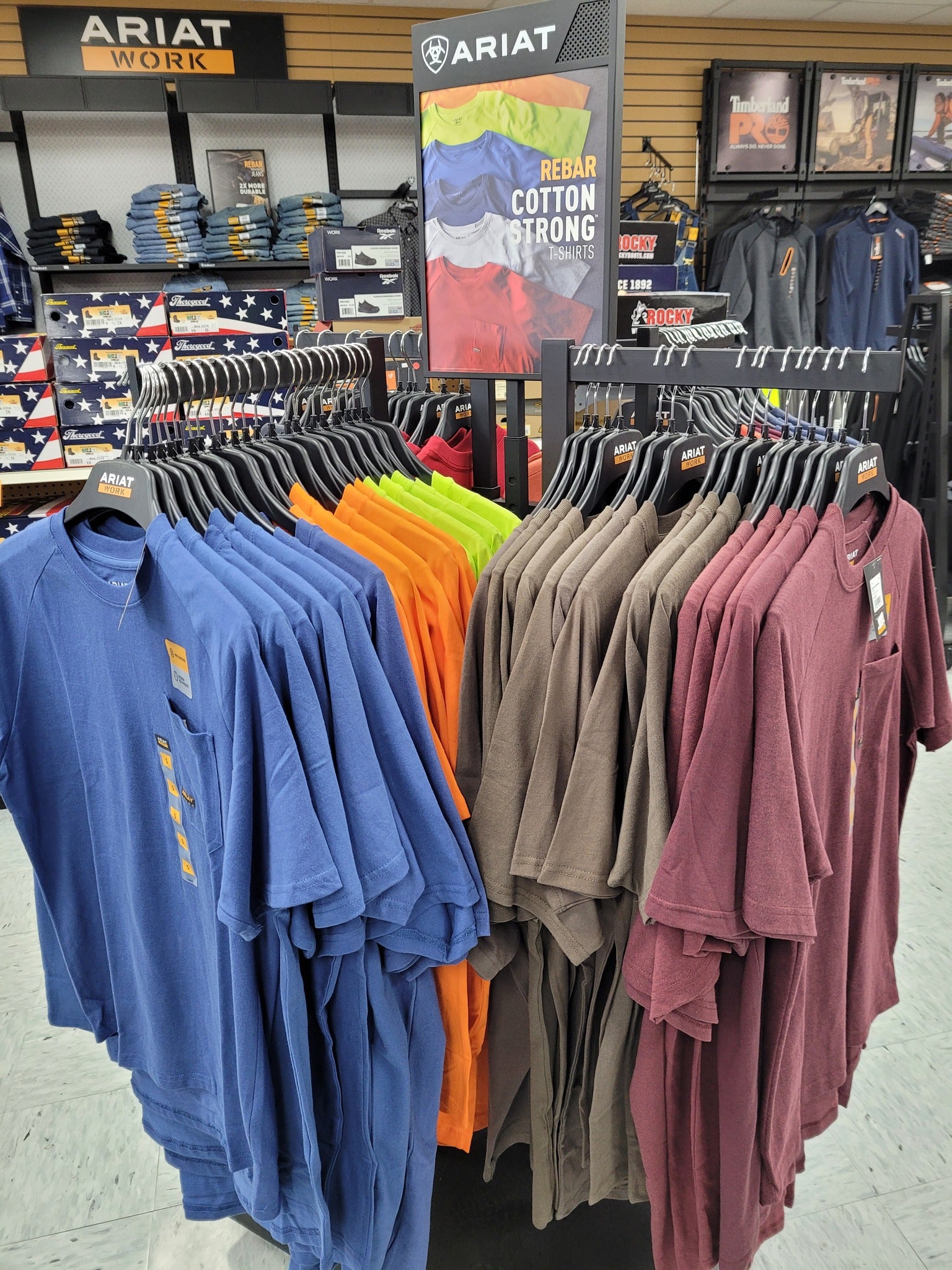 Clothes on racks at Posey County Workwear